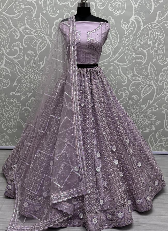 Net Lilac Bridal Wear Embroidery Work Lehenga Choli